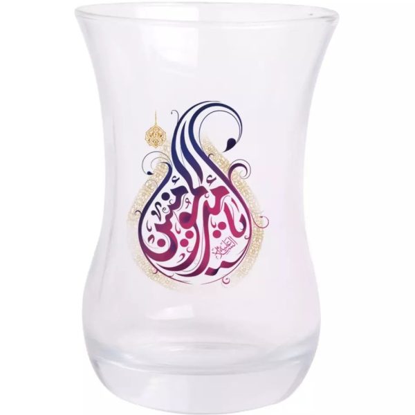 استکان تک عددی کمر باریک بدون دسته با شعار یا امیرالمومنین علیه السلام طرح گل